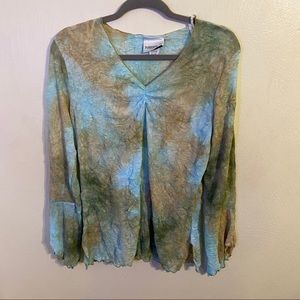 Fashion Bug Brown Blue Tie Dye Top Size XL